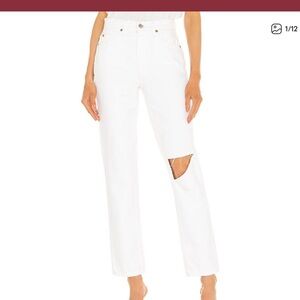 Re/Done Women's Straight Leg White Jeans with Rips